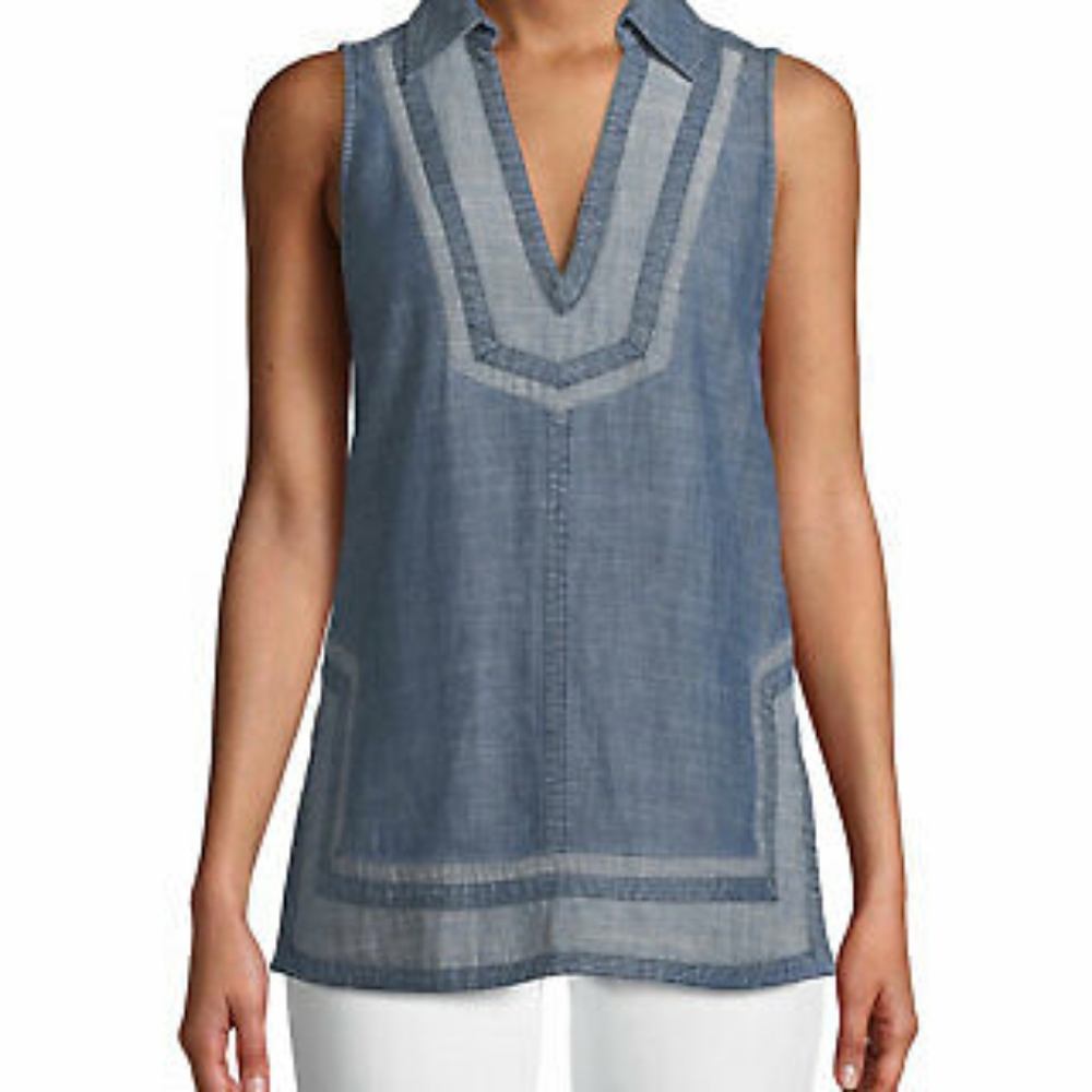 Trina Turk Pleasanton V neck sleevles tunic top. Size S